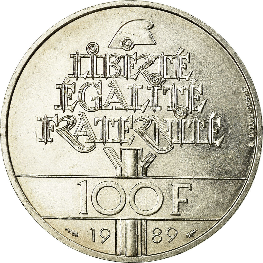 Moneta, Francja, Droits de l'Homme, 100 Francs, 1989, MS(60-62), Srebro, KM:970