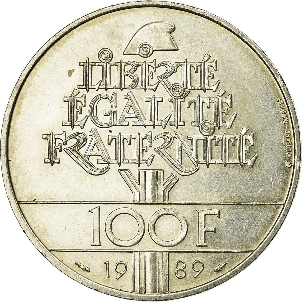 Moneta, Francja, Droits de l'Homme, 100 Francs, 1989, AU(55-58), Srebro, KM:970