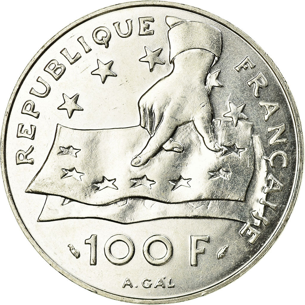 Coin, France, Descartes, 100 Francs, 1991, MS(63), Silver, KM:996