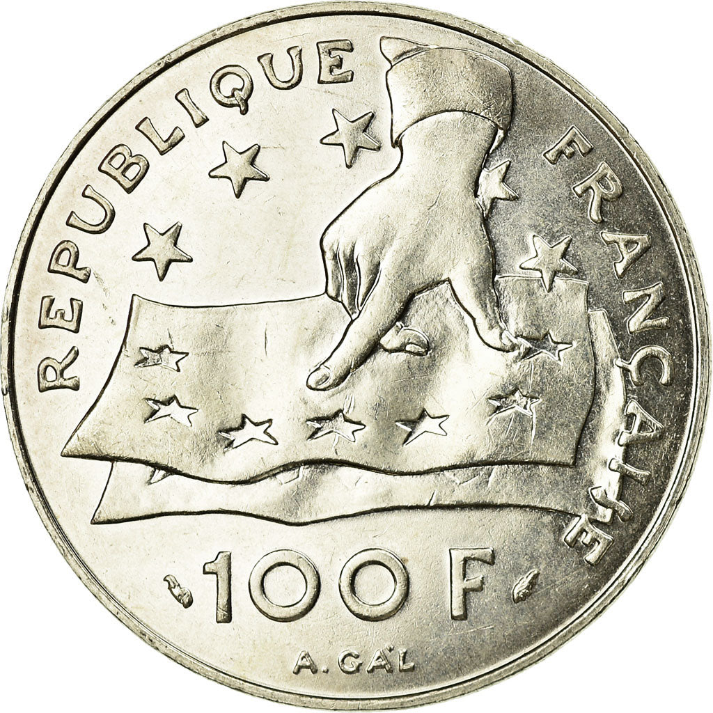 Coin, France, Descartes, 100 Francs, 1991, MS(63), Silver, KM:996