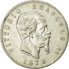 Coin, Italy, Vittorio Emanuele II, 5 Lire, 1875, Milan, VF(30-35), Silver