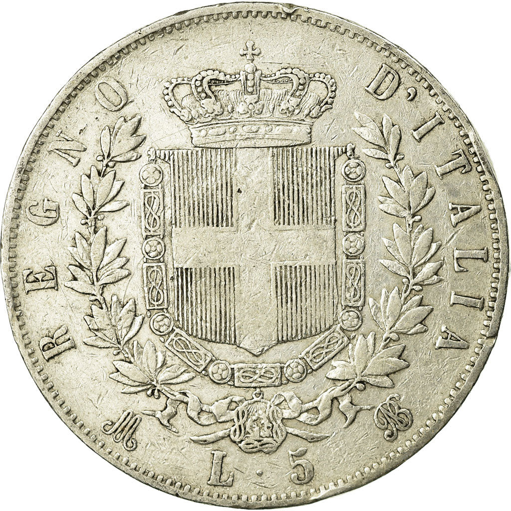 Coin, Italy, Vittorio Emanuele II, 5 Lire, 1875, Milan, VF(30-35), Silver