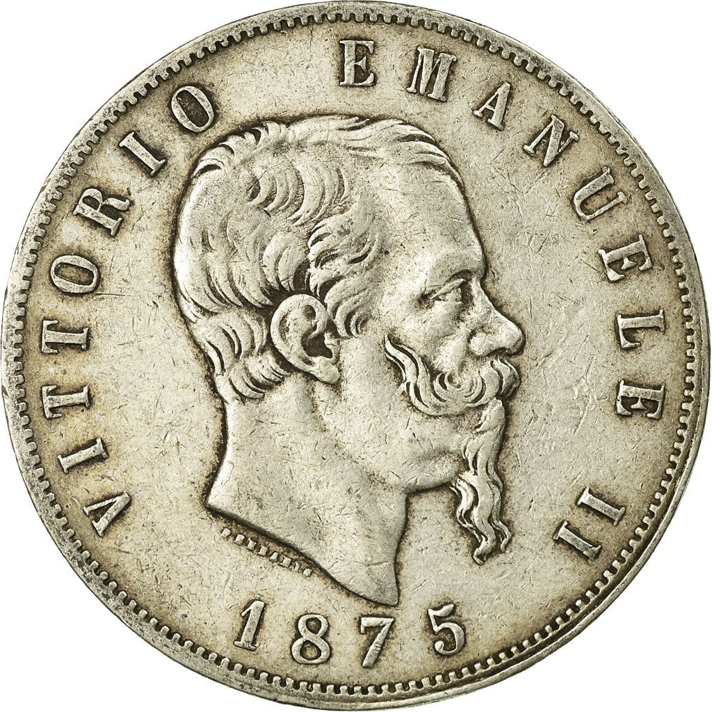 Coin, Italy, Vittorio Emanuele II, 5 Lire, 1875, Milan, VF(30-35), Silver