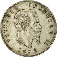 Münze, Italien, Vittorio Emanuele II, 5 Lire, 1875, Milan, S+, Silber, KM:8.3