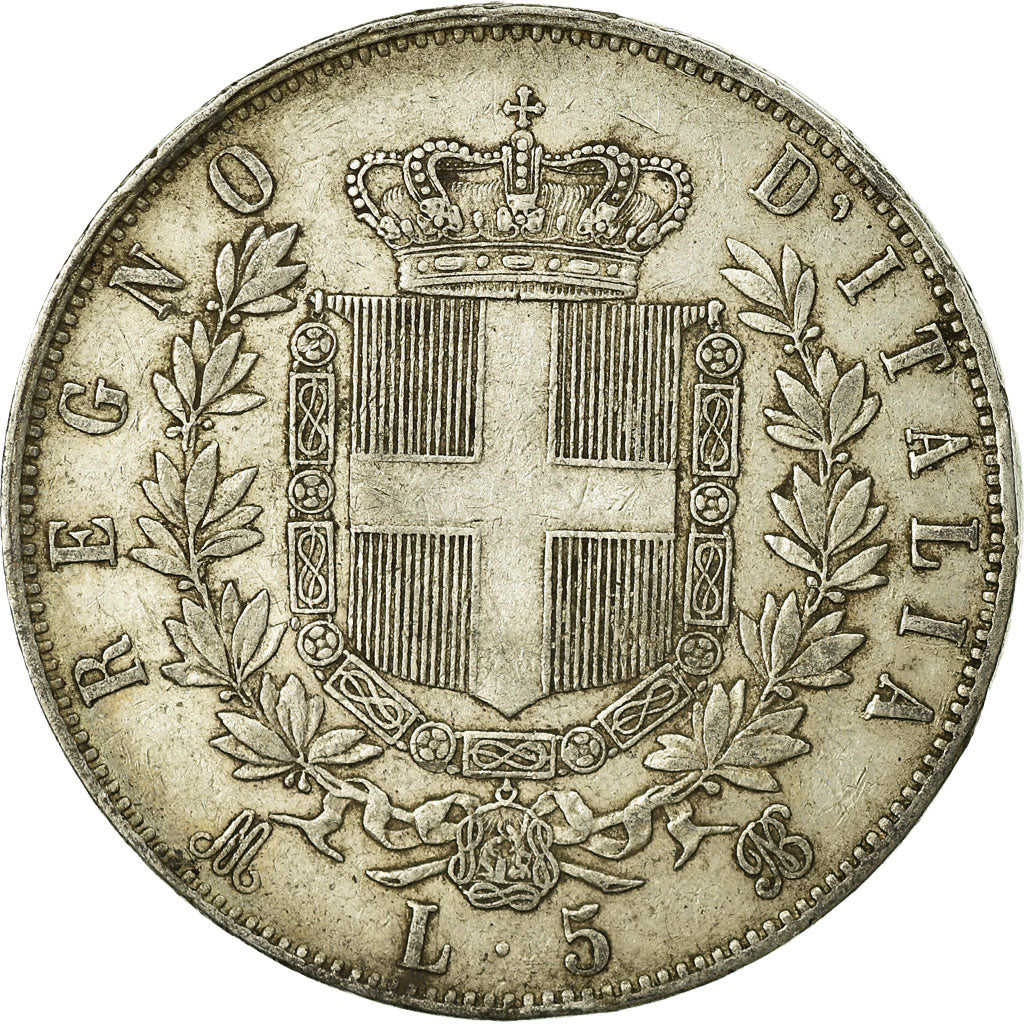 Münze, Italien, Vittorio Emanuele II, 5 Lire, 1875, Milan, S+, Silber, KM:8.3