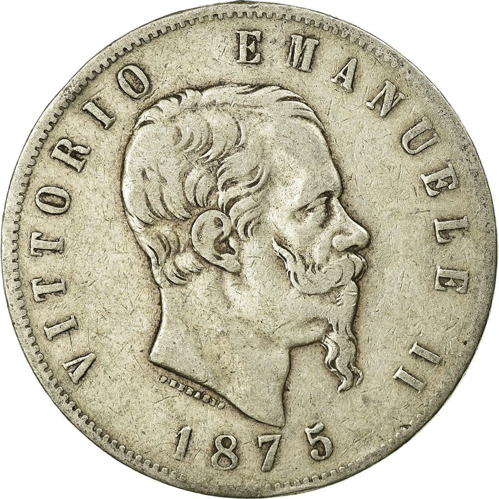 Coin, Italy, Vittorio Emanuele II, 5 Lire, 1875, Milan, VF(20-25), Silver