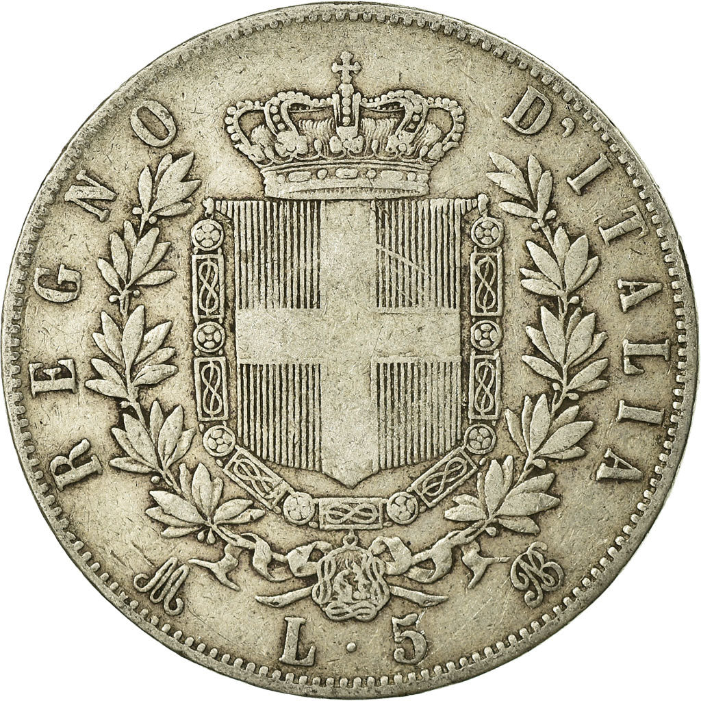 Coin, Italy, Vittorio Emanuele II, 5 Lire, 1875, Milan, VF(20-25), Silver
