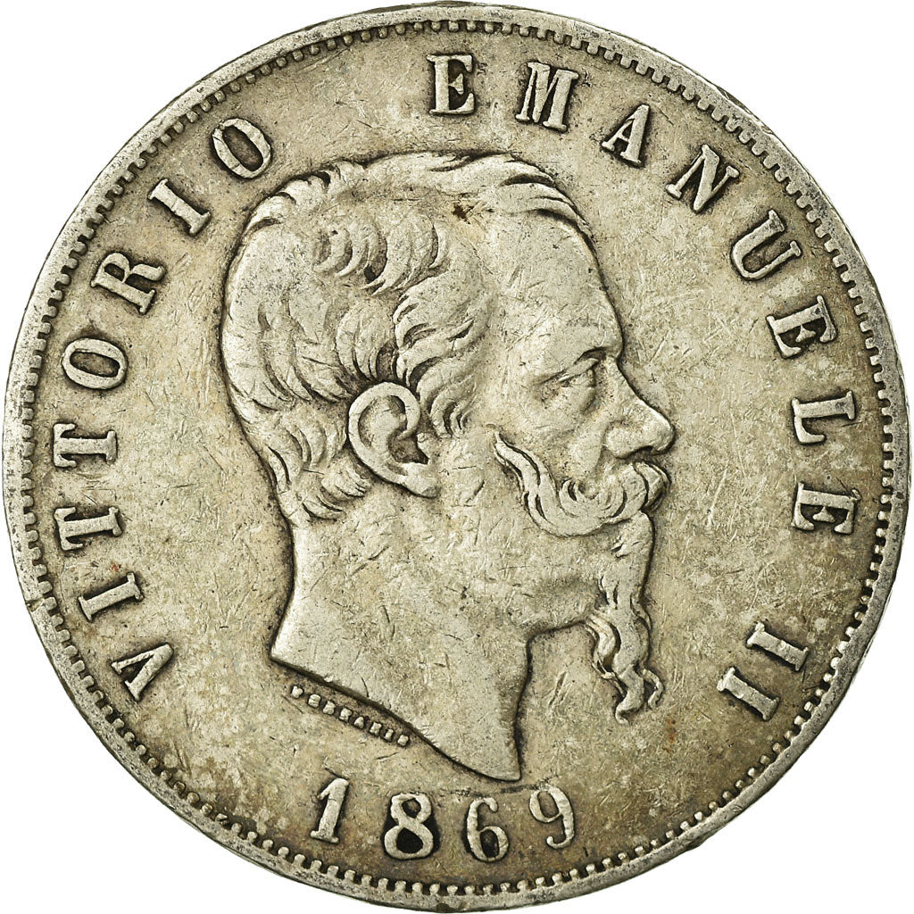 Münze, Italien, Vittorio Emanuele II, 5 Lire, 1869, Milan, S, Silber, KM:8.3