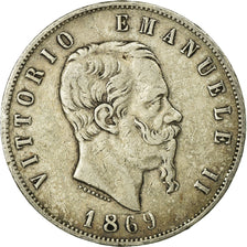 Münze, Italien, Vittorio Emanuele II, 5 Lire, 1869, Milan, S, Silber, KM:8.3