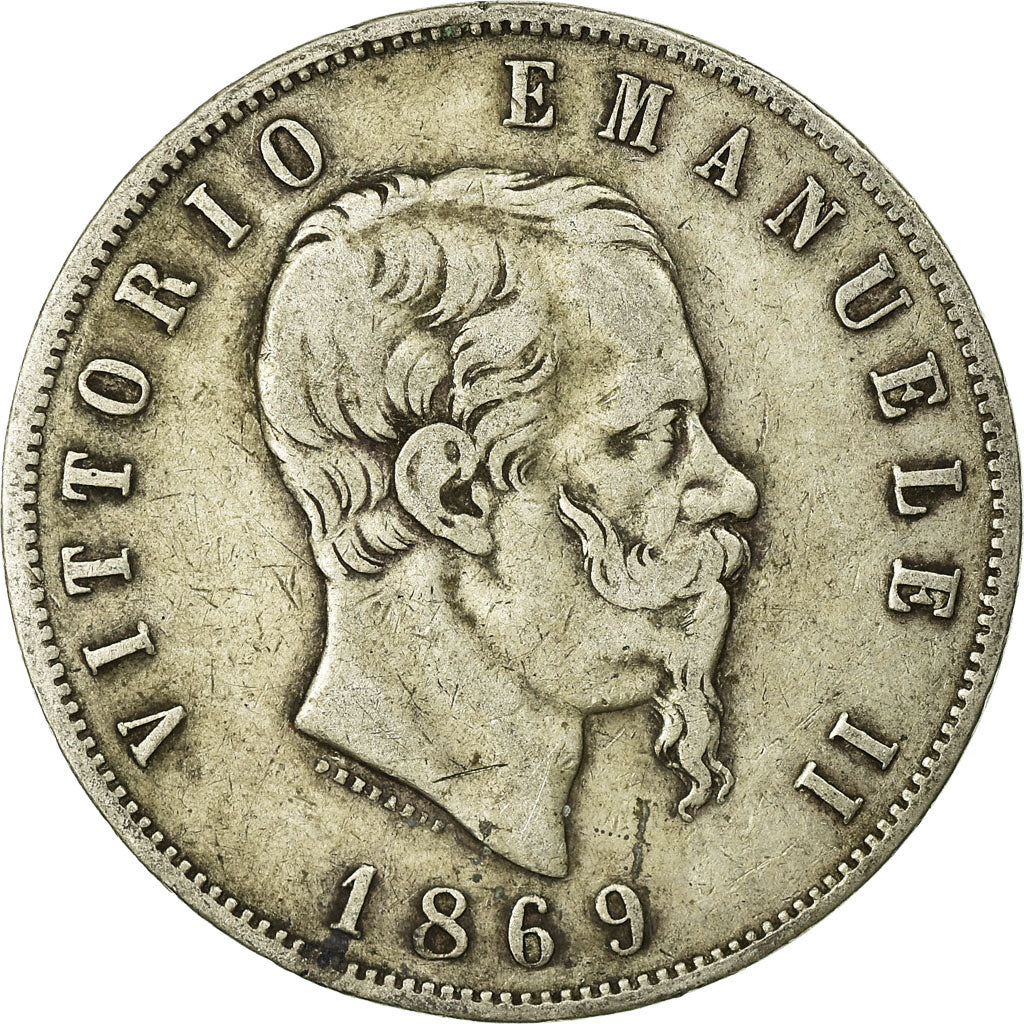 Münze, Italien, Vittorio Emanuele II, 5 Lire, 1869, Milan, S, Silber, KM:8.3
