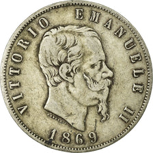 Münze, Italien, Vittorio Emanuele II, 5 Lire, 1869, Milan, S, Silber, KM:8.3