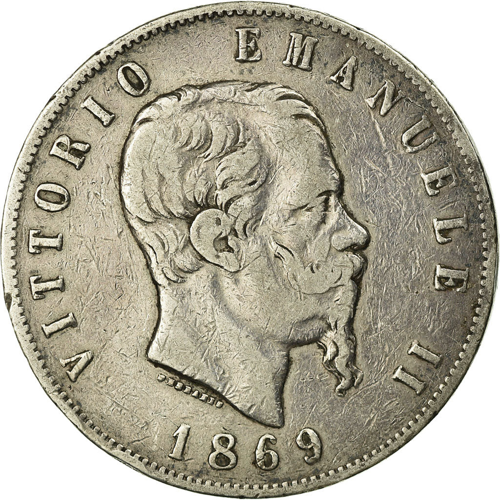 Monnaie, Italie, Vittorio Emanuele II, 5 Lire, 1869, Milan, TB, Argent, KM:8.3