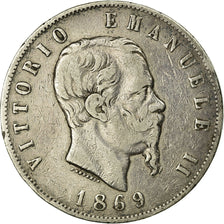 Monnaie, Italie, Vittorio Emanuele II, 5 Lire, 1869, Milan, TB, Argent, KM:8.3