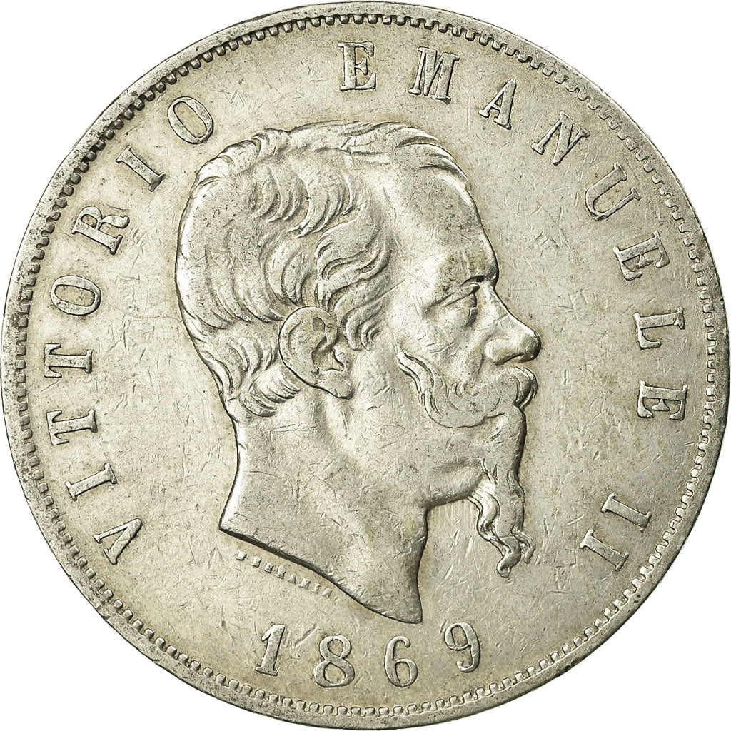 Moneta, Italia, Vittorio Emanuele II, 5 Lire, 1869, Milan, MB+, Argento, KM:8.3