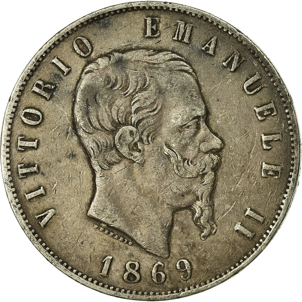 Moneta, Italia, Vittorio Emanuele II, 5 Lire, 1869, Milan, MB+, Argento, KM:8.3