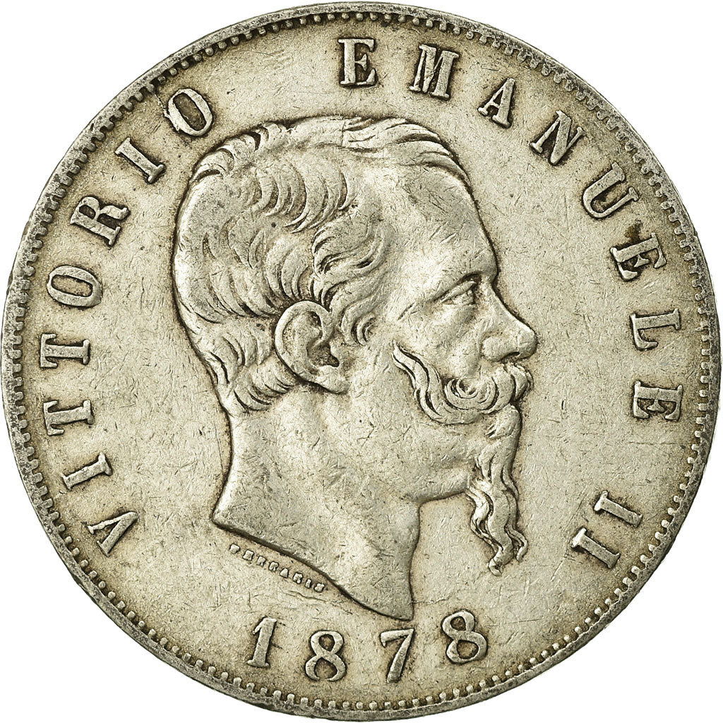 Coin, Italy, Vittorio Emanuele II, 5 Lire, 1878, Rome, VF(20-25), Silver, KM:8.4