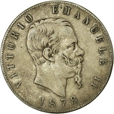 Coin, Italy, Vittorio Emanuele II, 5 Lire, 1878, Rome, VF(20-25), Silver, KM:8.4