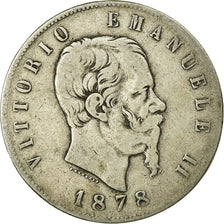 Coin, Italy, Vittorio Emanuele II, 5 Lire, 1878, Rome, VF(20-25), Silver, KM:8.4