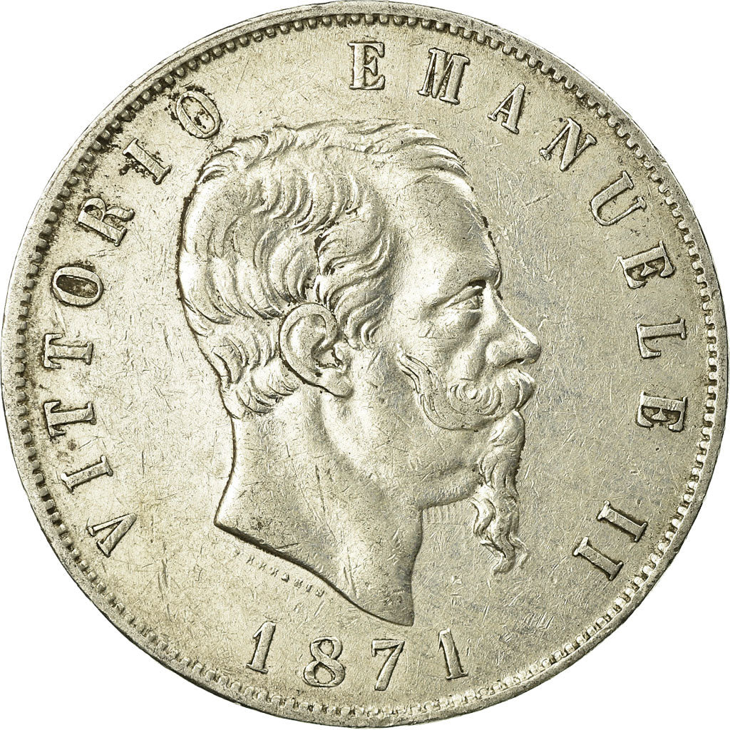 Coin, Italy, Vittorio Emanuele II, 5 Lire, 1871, Milan, VF(30-35), Silver