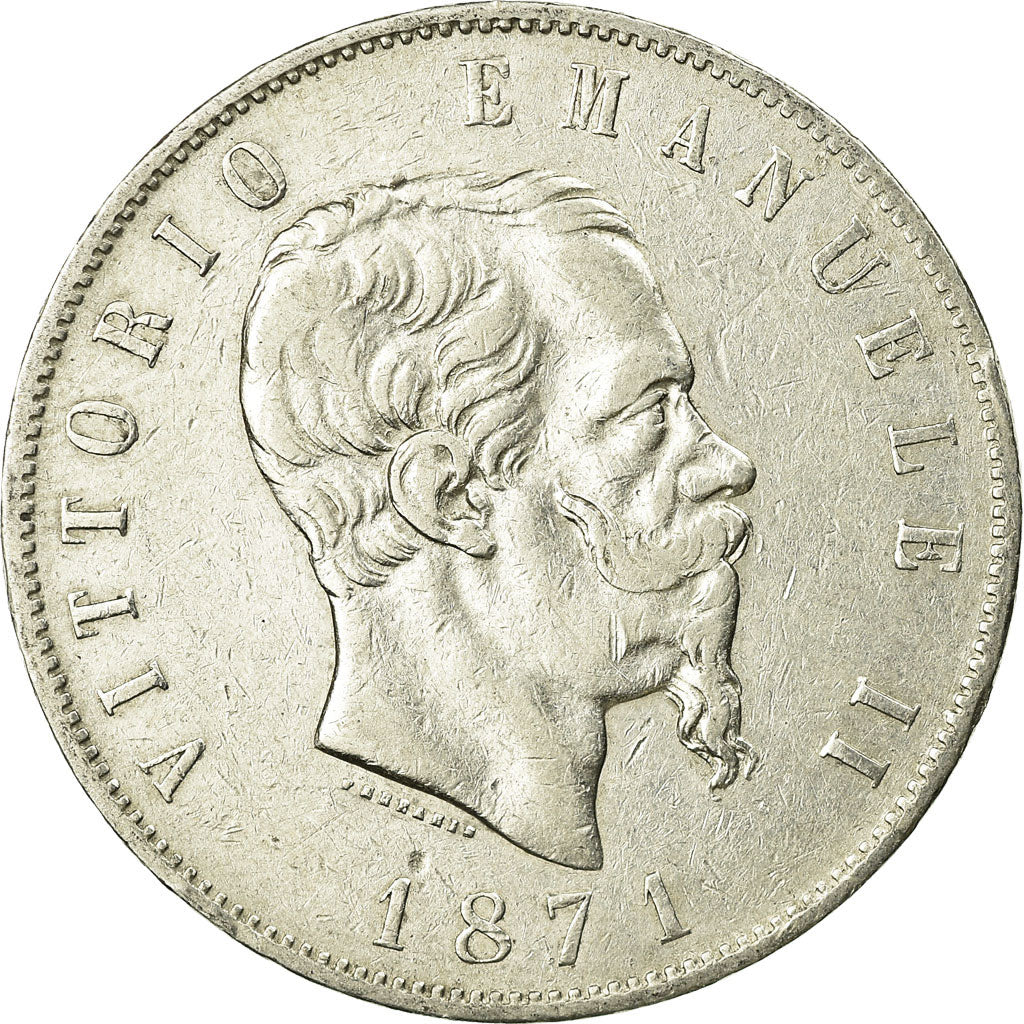 Münze, Italien, Vittorio Emanuele II, 5 Lire, 1871, Milan, S+, Silber, KM:8.3
