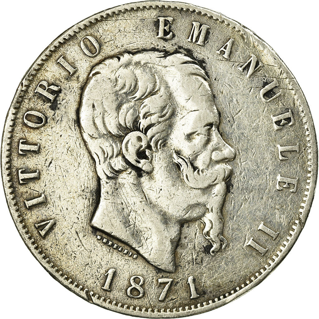 Münze, Italien, Vittorio Emanuele II, 5 Lire, 1871, Milan, S+, Silber, KM:8.3