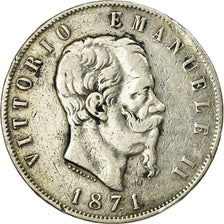 Münze, Italien, Vittorio Emanuele II, 5 Lire, 1871, Milan, S+, Silber, KM:8.3