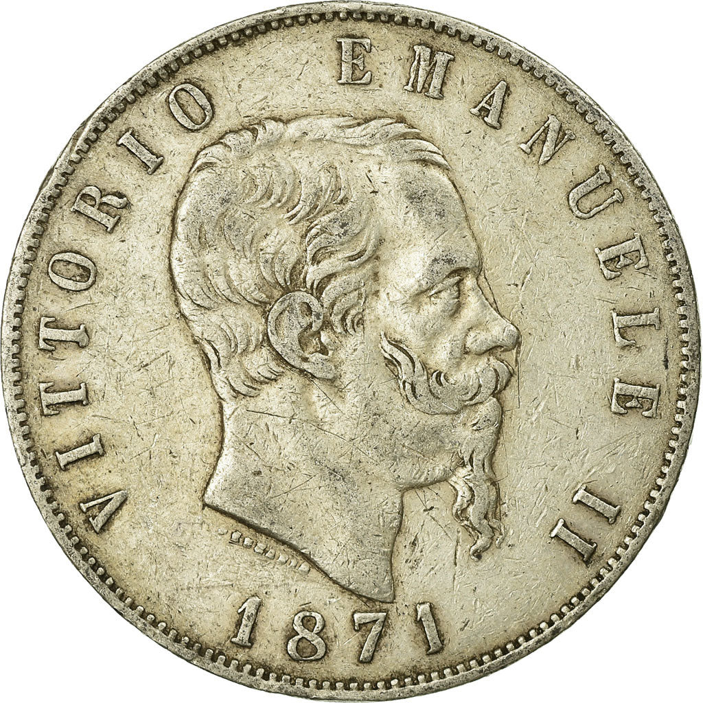 Moneta, Italia, Vittorio Emanuele II, 5 Lire, 1871, Milan, MB+, Argento, KM:8.3