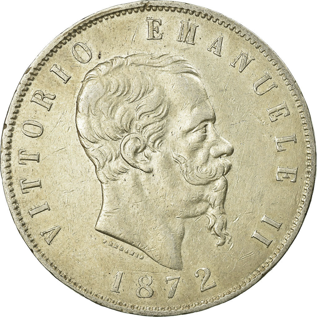 Münze, Italien, Vittorio Emanuele II, 5 Lire, 1872, Milan, S+, Silber, KM:8.3