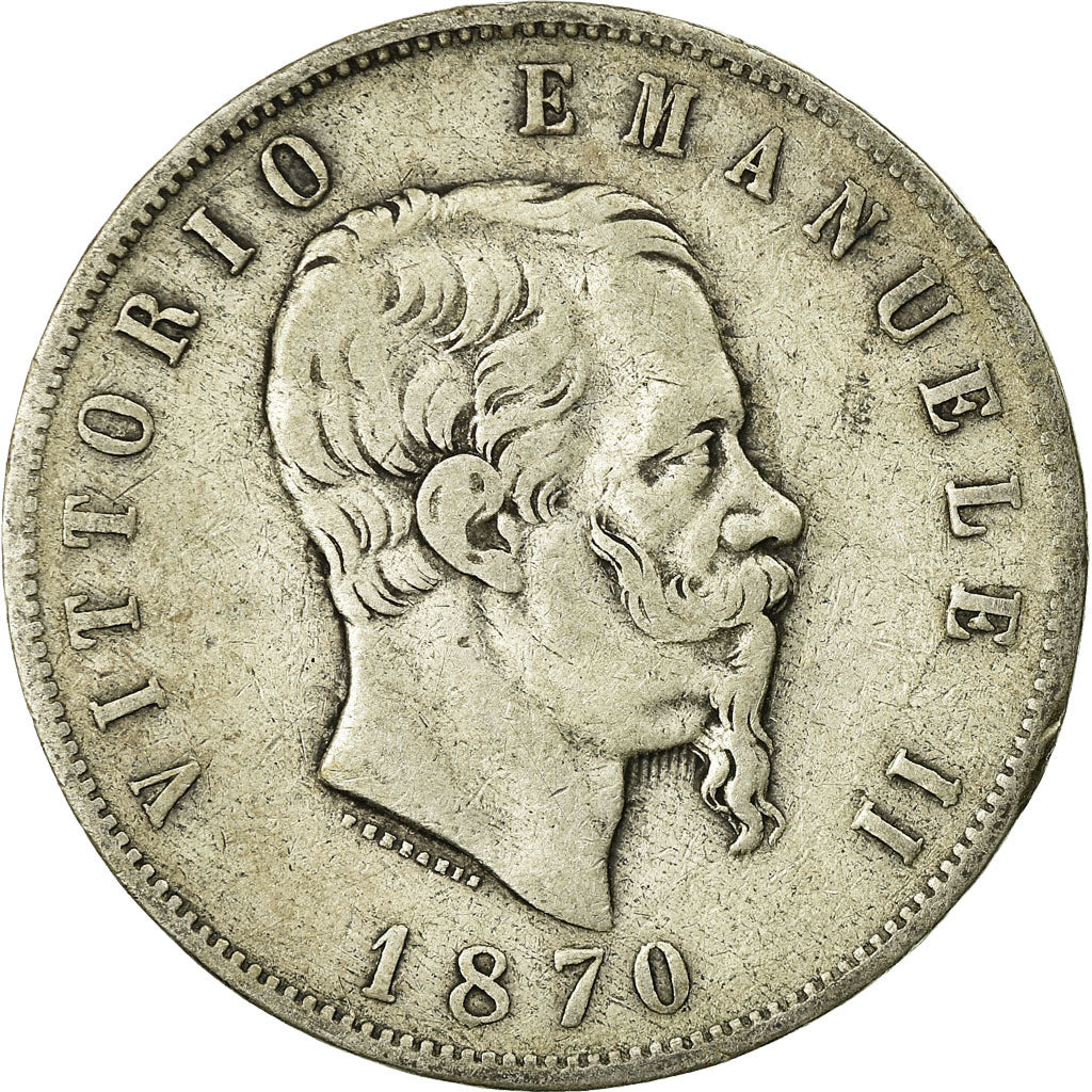 Coin, Italy, Vittorio Emanuele II, 5 Lire, 1870, Milan, VF(20-25), Silver