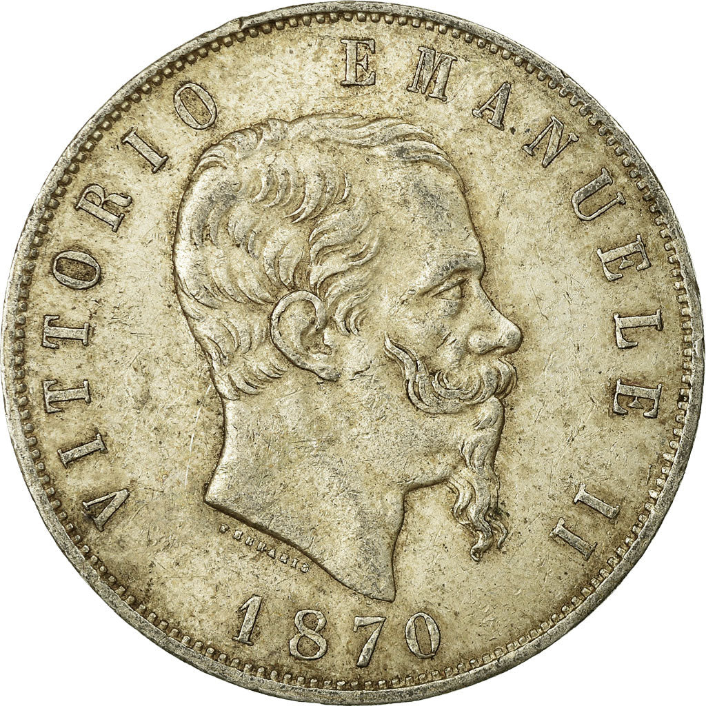 Moneta, Italia, Vittorio Emanuele II, 5 Lire, 1870, Milan, MB, Argento, KM:8.3