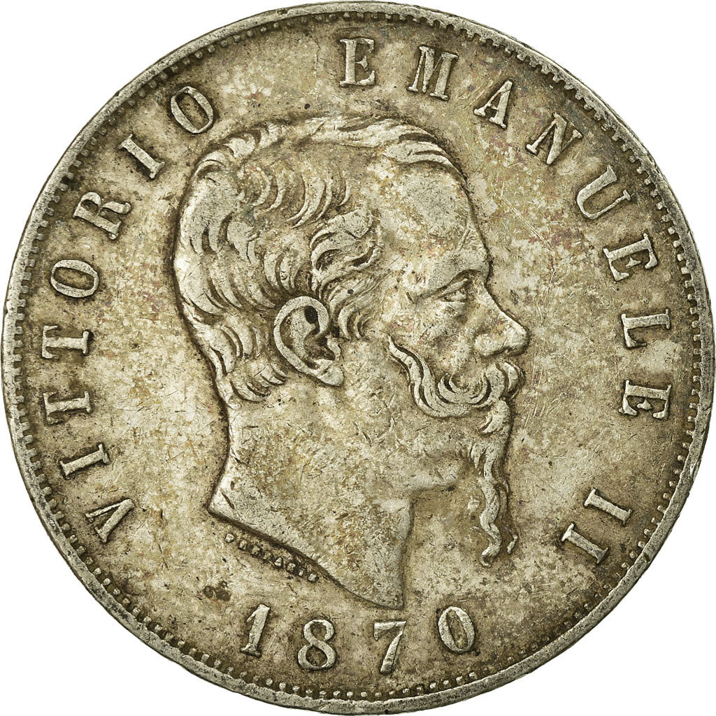 Münze, Italien, Vittorio Emanuele II, 5 Lire, 1870, Milan, S, Silber, KM:8.3