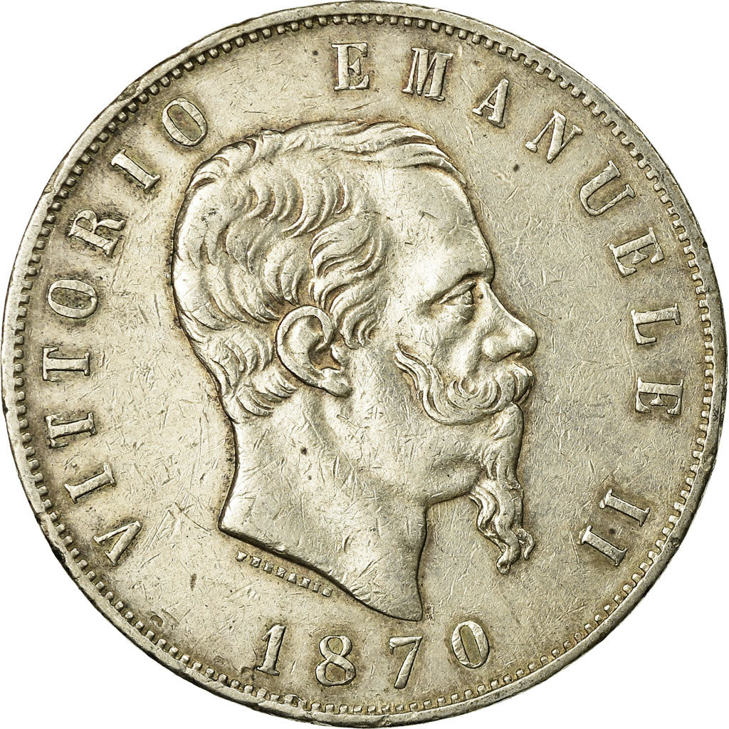 Coin, Italy, Vittorio Emanuele II, 5 Lire, 1870, Milan, VF(30-35), Silver