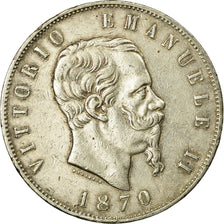 Coin, Italy, Vittorio Emanuele II, 5 Lire, 1870, Milan, VF(30-35), Silver