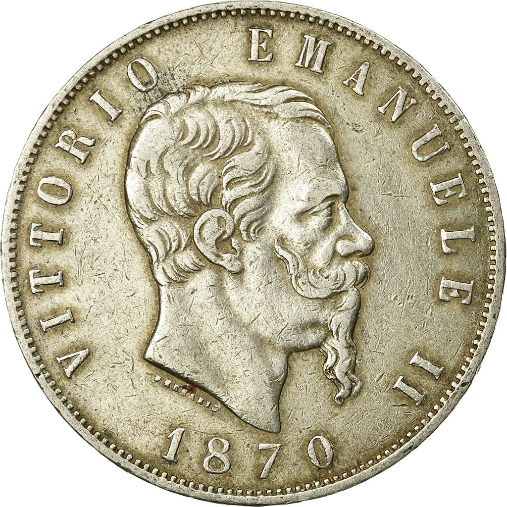 Coin, Italy, Vittorio Emanuele II, 5 Lire, 1870, Milan, VF(30-35), Silver
