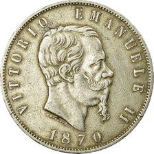 Coin, Italy, Vittorio Emanuele II, 5 Lire, 1870, Milan, VF(30-35), Silver