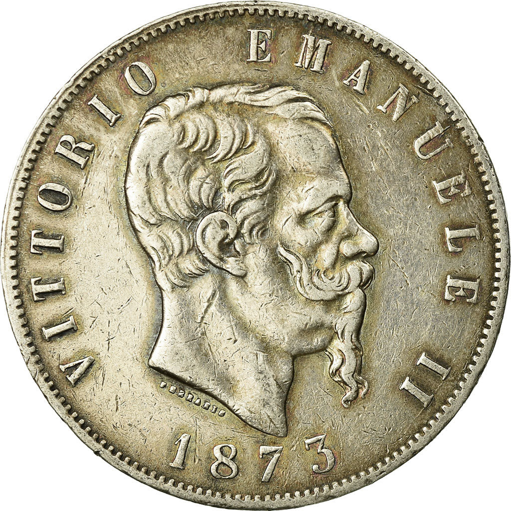 Coin, Italy, Vittorio Emanuele II, 5 Lire, 1873, Milan, VF(30-35), Silver
