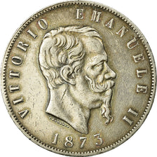 Coin, Italy, Vittorio Emanuele II, 5 Lire, 1873, Milan, VF(30-35), Silver