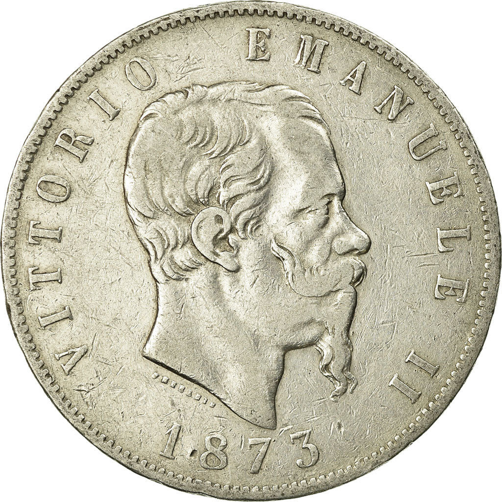 Moneta, Włochy, Vittorio Emanuele II, 5 Lire, 1873, Milan, VF(20-25), Srebro