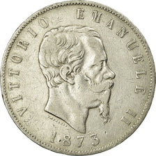 Moneta, Włochy, Vittorio Emanuele II, 5 Lire, 1873, Milan, VF(20-25), Srebro
