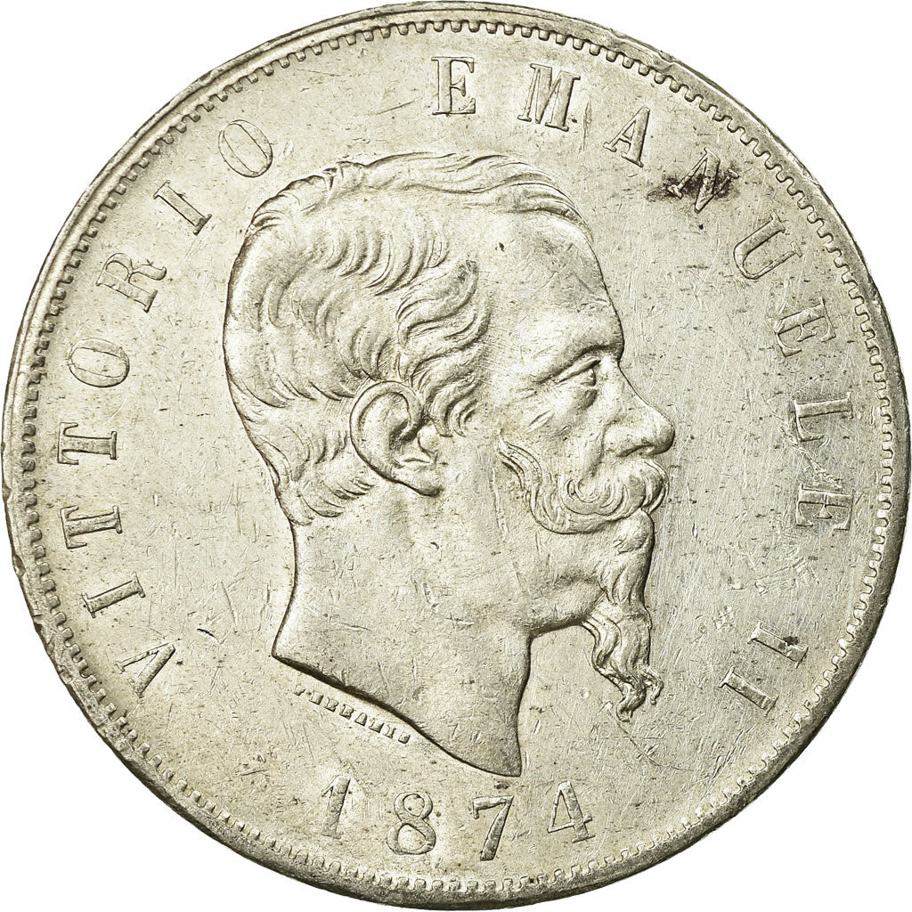 Coin, Italy, Vittorio Emanuele II, 5 Lire, 1874, Milan, EF(40-45), Silver