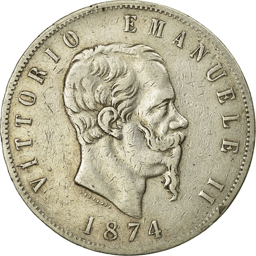 Coin, Italy, Vittorio Emanuele II, 5 Lire, 1874, Milan, VF(30-35), Silver