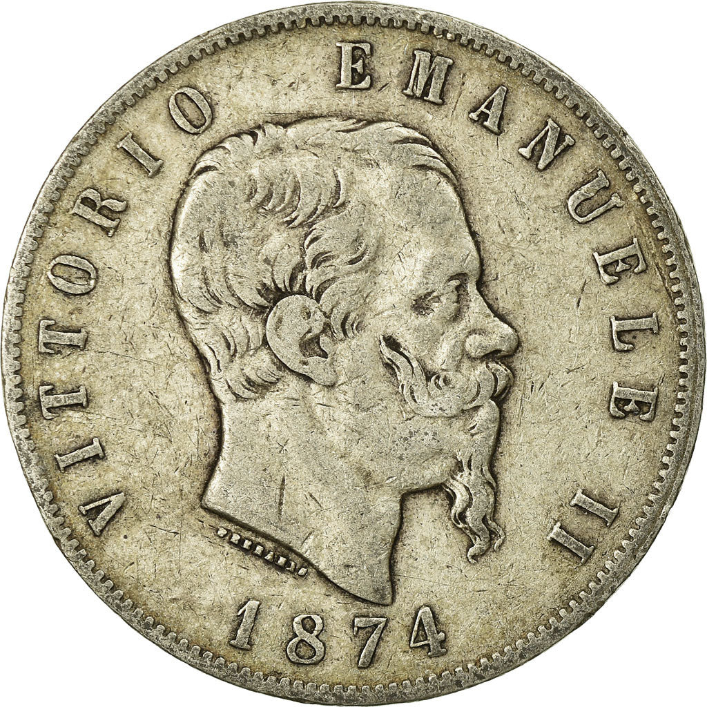 Coin, Italy, Vittorio Emanuele II, 5 Lire, 1874, Milan, VF(20-25), Silver
