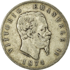Coin, Italy, Vittorio Emanuele II, 5 Lire, 1874, Milan, VF(20-25), Silver