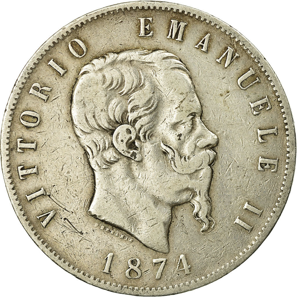 Coin, Italy, Vittorio Emanuele II, 5 Lire, 1874, Milan, VF(20-25), Silver