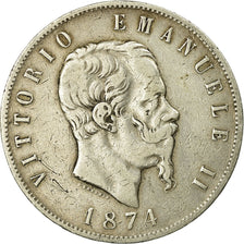 Coin, Italy, Vittorio Emanuele II, 5 Lire, 1874, Milan, VF(20-25), Silver