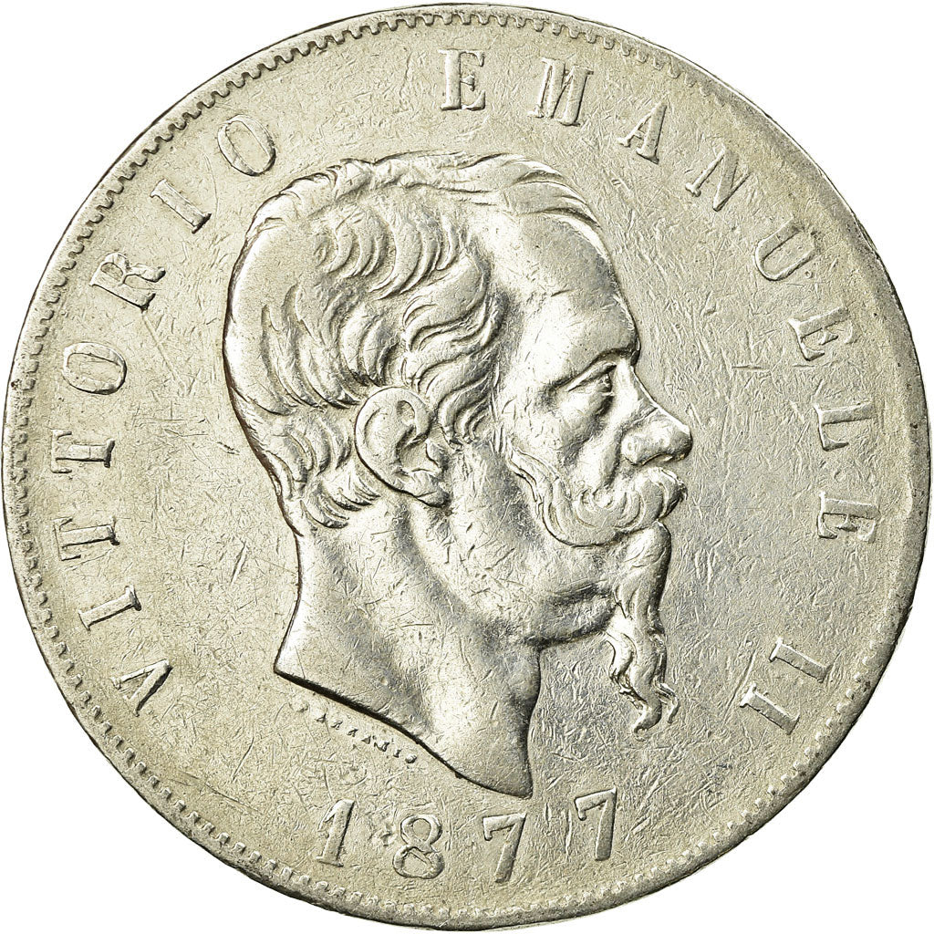 Coin, Italy, Vittorio Emanuele II, 5 Lire, 1877, Rome, EF(40-45), Silver, KM:8.4