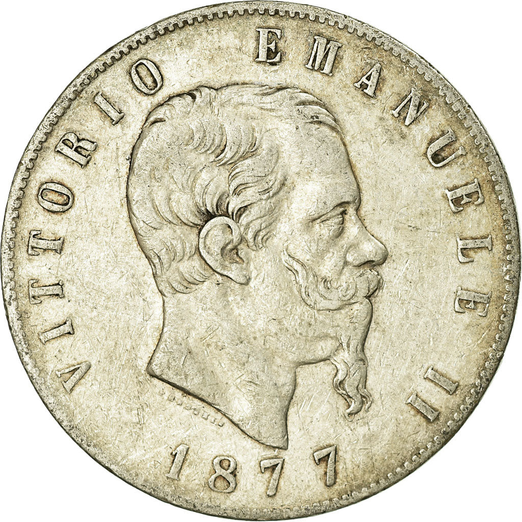 Moneta, Italia, Vittorio Emanuele II, 5 Lire, 1877, Rome, MB, Argento, KM:8.4
