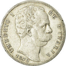 Coin, Italy, Umberto I, 5 Lire, 1879, Rome, VF(20-25), Silver, KM:20
