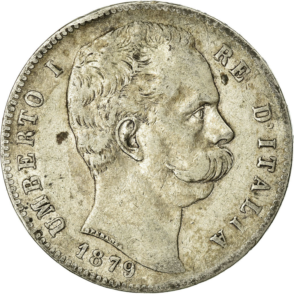 Coin, Italy, Umberto I, 5 Lire, 1879, Rome, VF(20-25), Silver, KM:20