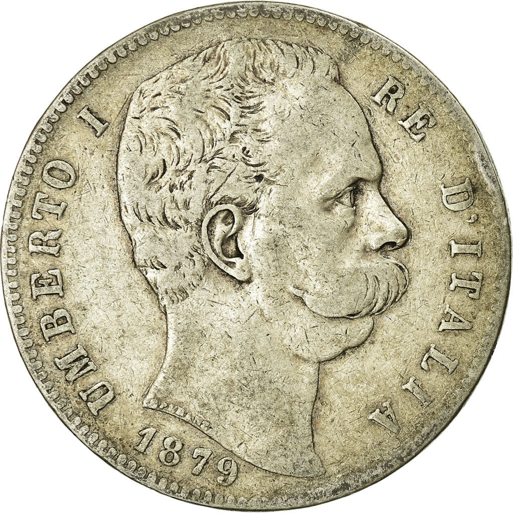 Coin, Italy, Umberto I, 5 Lire, 1879, Rome, VF(20-25), Silver, KM:20